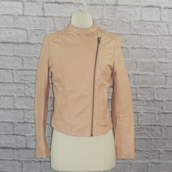 Muubaa Leather Light Pink Moto Jacket 4 - Picture 1 of 11